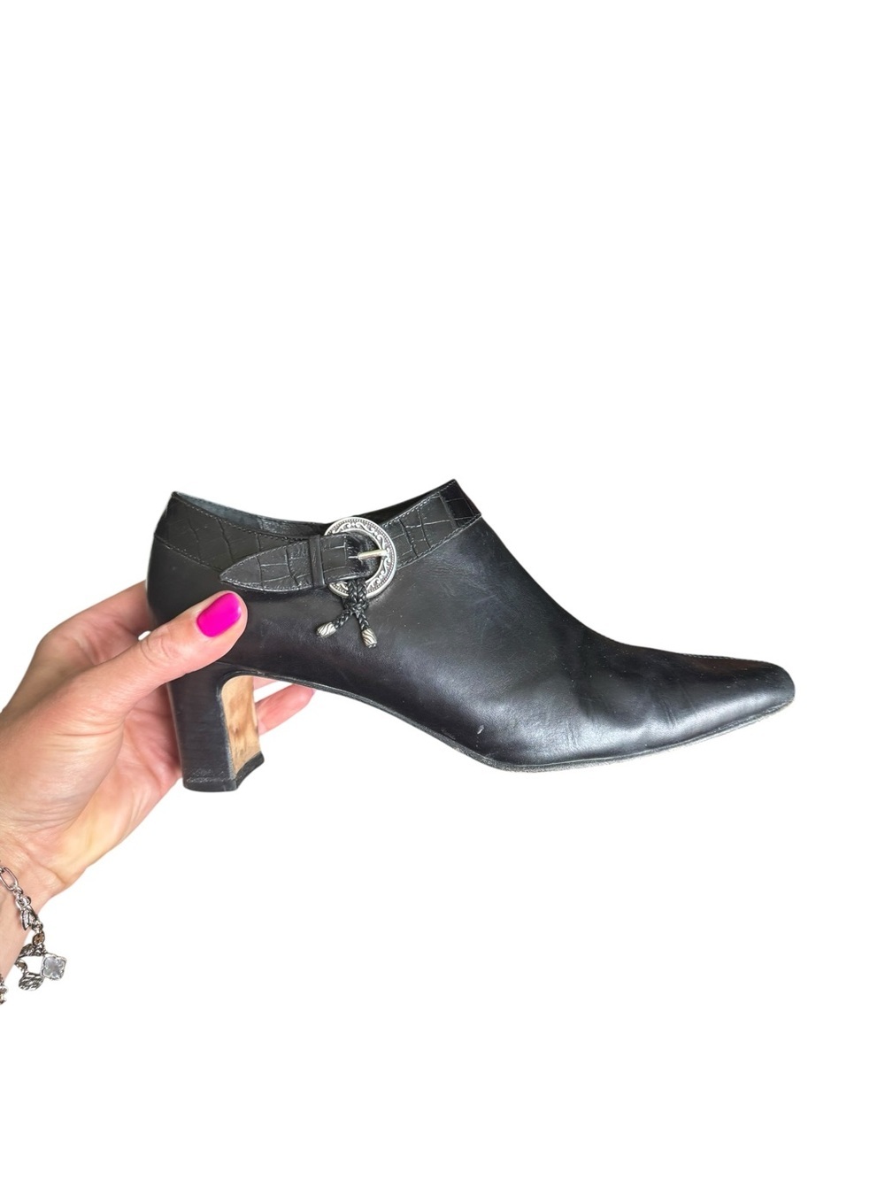 Brighton Black Leather Western Buckle Booties Sz 8.5 Italy Y2K Cowboy Chic